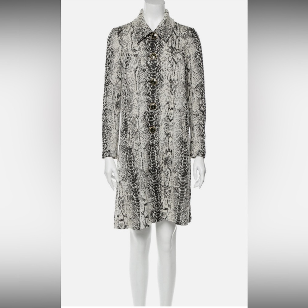 Vintage ST. JOHN animal-print knee length coat dress Grey Cream Black